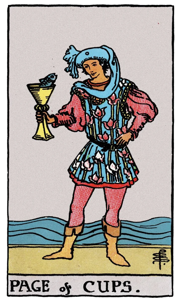 Page of Cups tarot card - represents creative opportunities, intuition, and curiosity