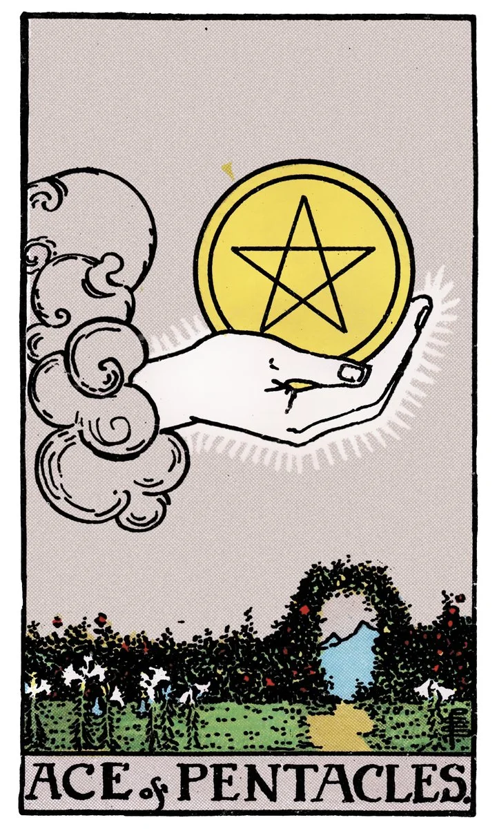 Ace of Pentacles tarot card - represents new financial opportunities, prosperity, and manifestation
