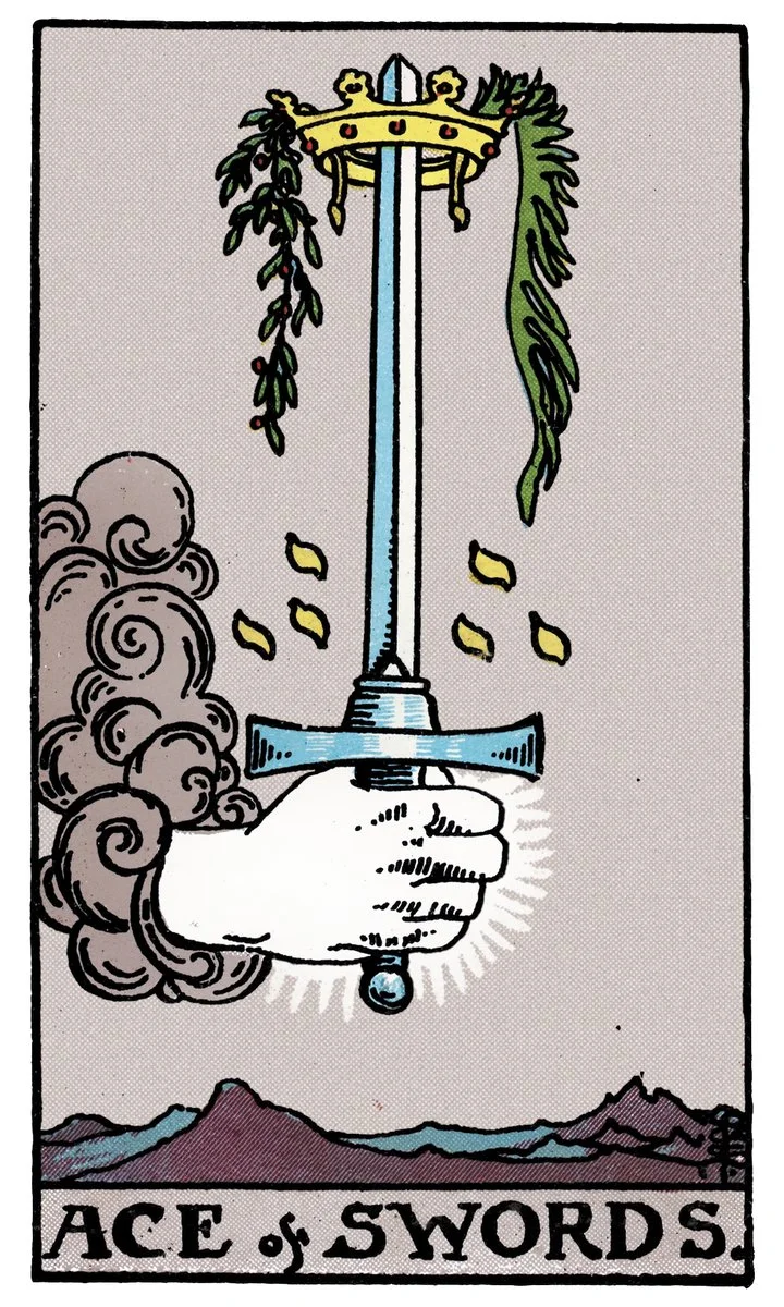 Ace of Swords tarot card - represents breakthroughs, clarity, and new ideas