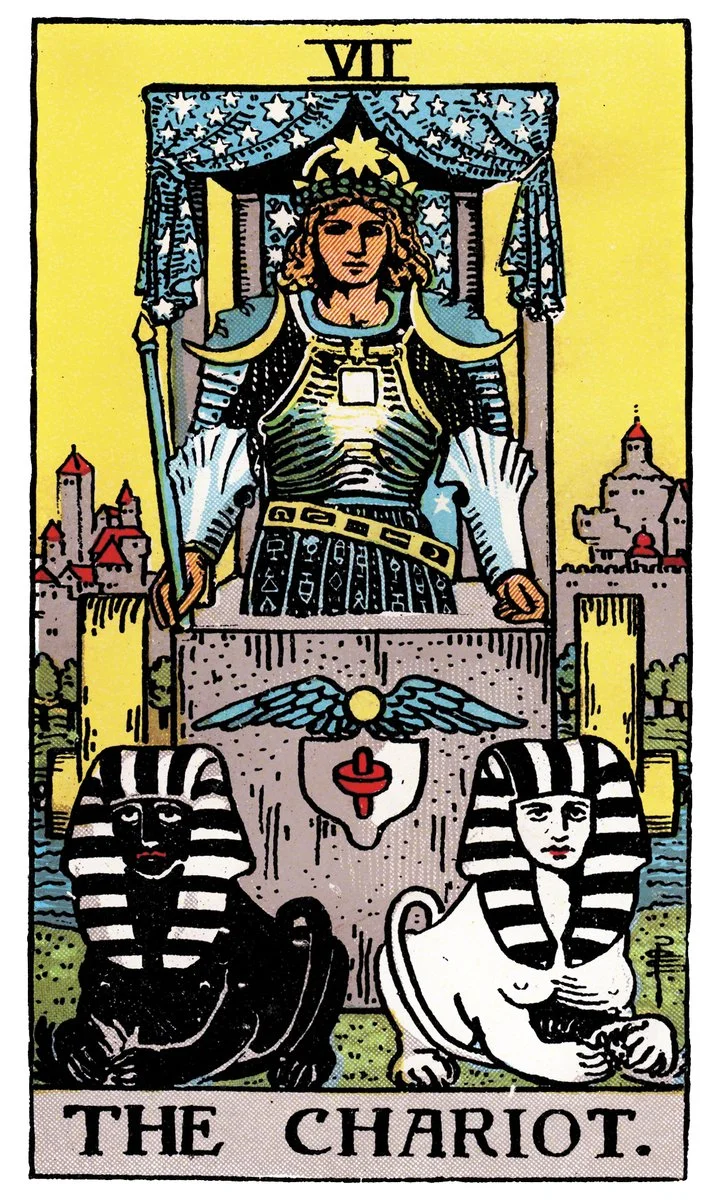 The Chariot tarot card - represents determination, willpower, and victory
