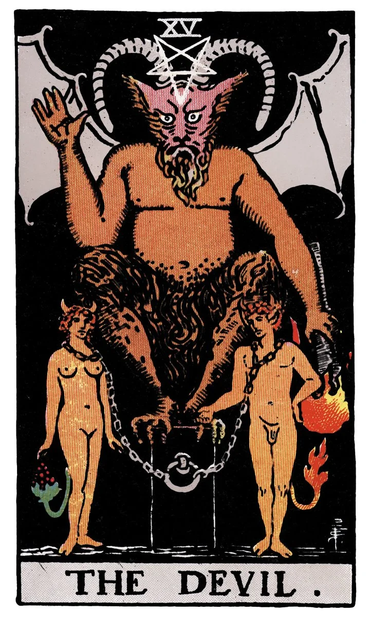 The Devil tarot card - represents bondage, materialism, and shadow self