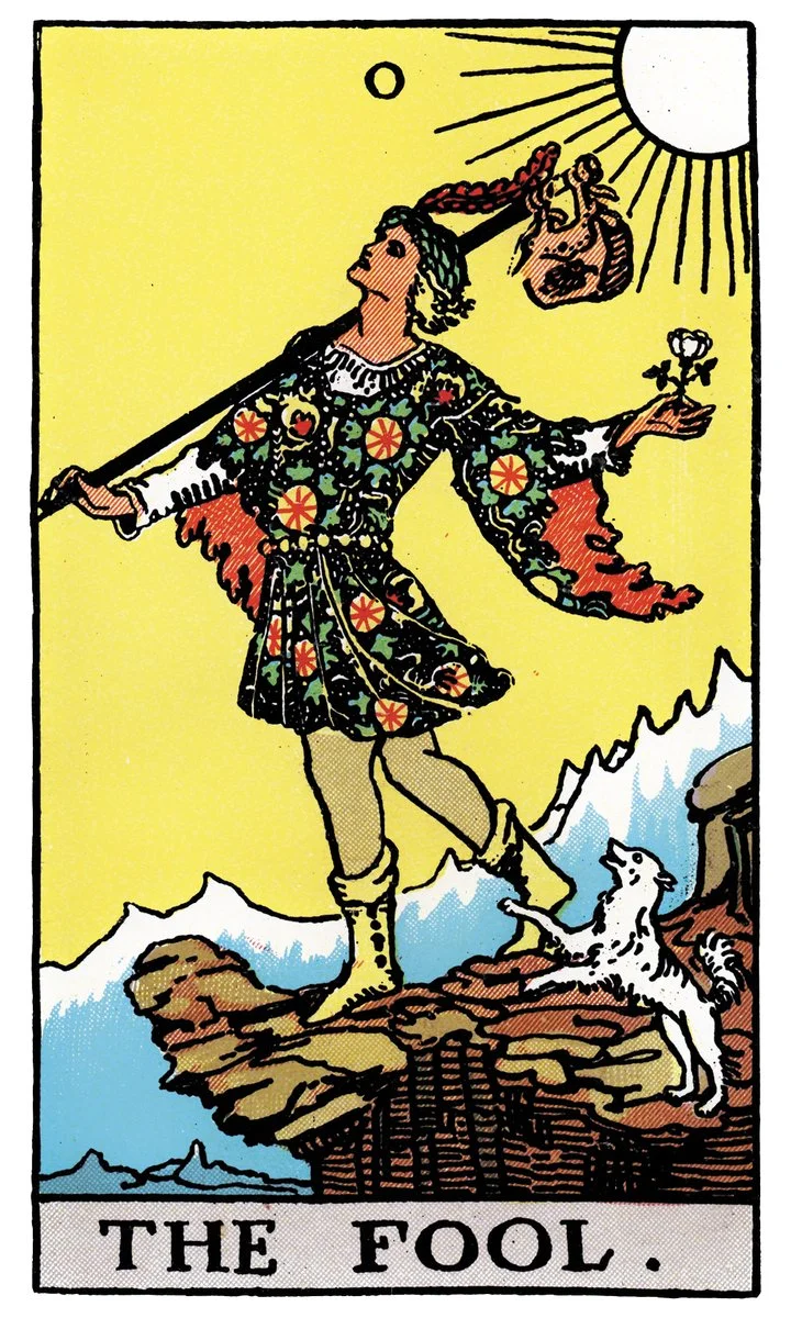 The Fool tarot card - represents new beginnings, innocence, and spontaneity
