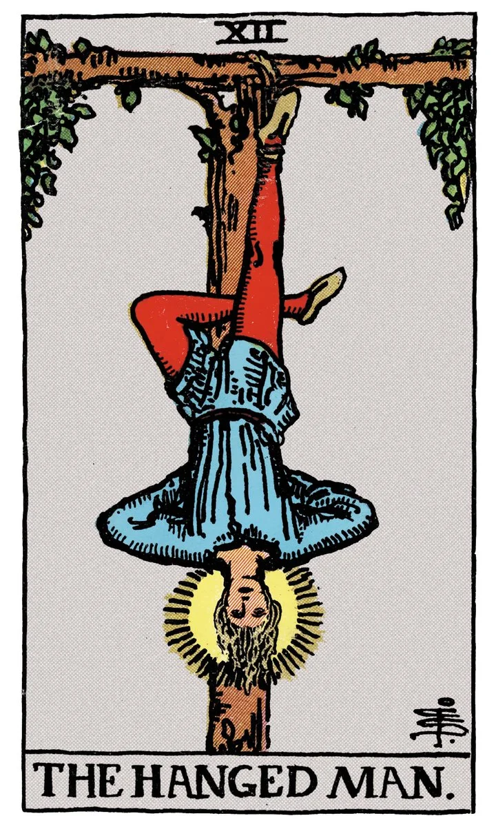 The Hanged Man tarot card - represents surrender, perspective, and letting go