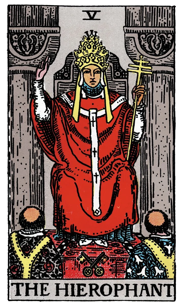 The Hierophant tarot card - represents spiritual wisdom, tradition, and guidance