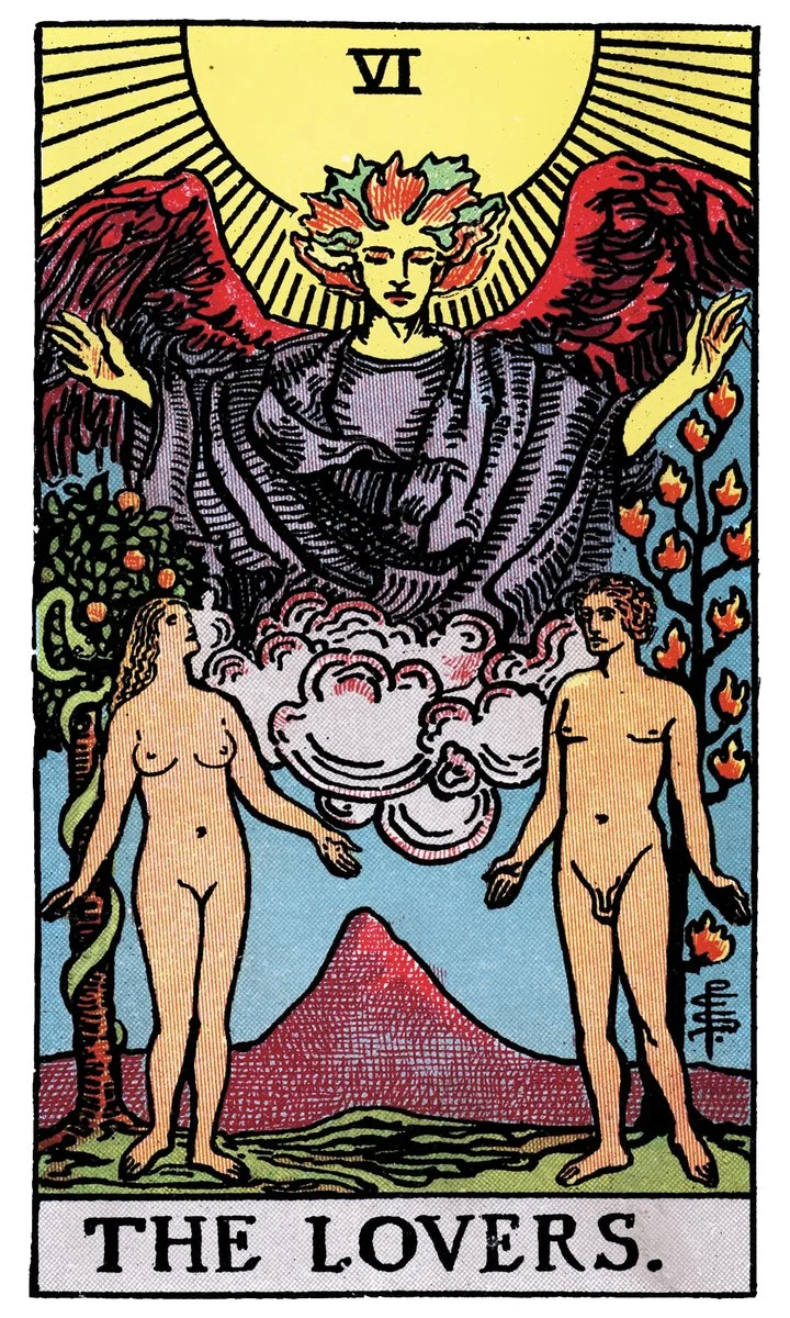 The Lovers tarot card - represents love, harmony, and relationships
