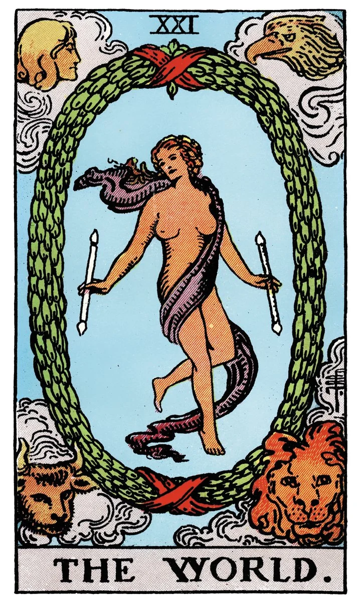 The World tarot card - represents completion, accomplishment, and wholeness