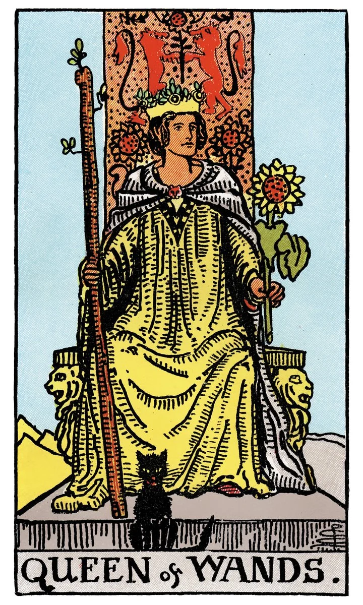 Queen of Wands tarot card - represents confidence, independence, and determination